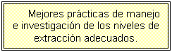 Cuadro de texto: Mejores pr�cticas de manejo e investigaci�n de los niveles de extracci�n adecuados.
